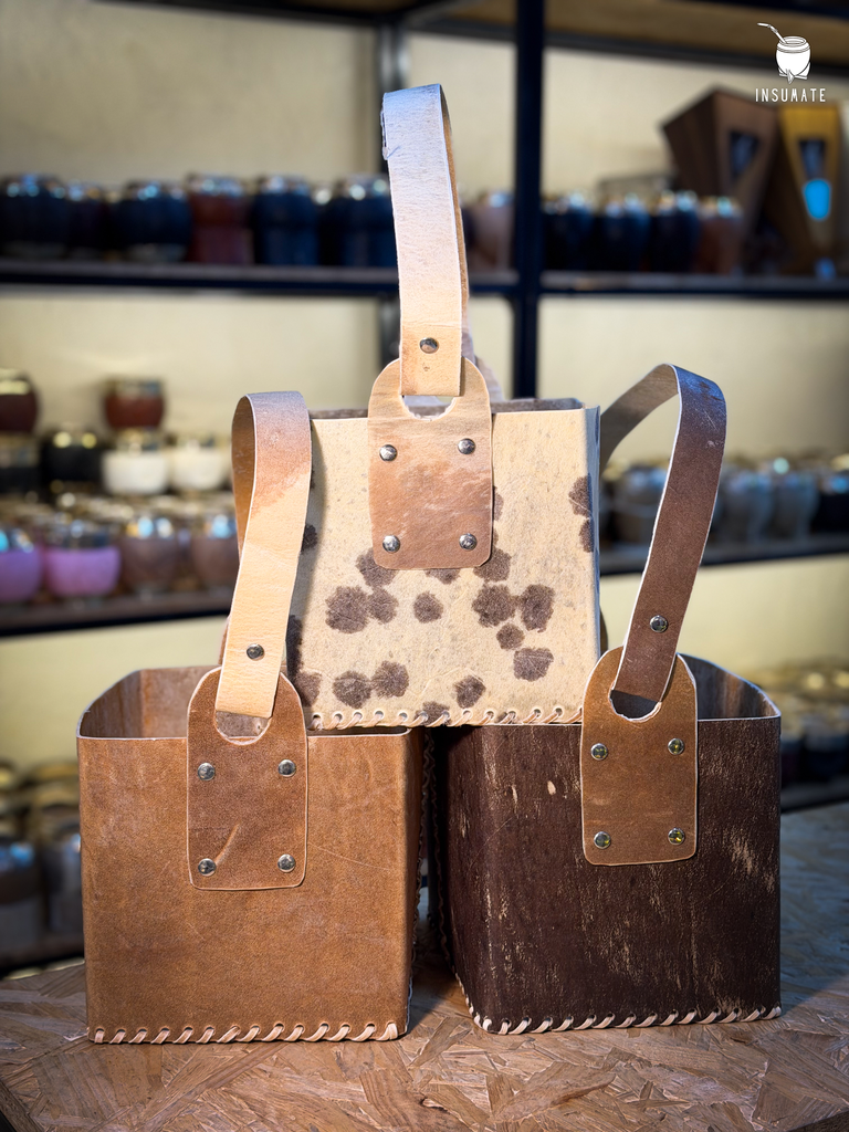 Canasta cuadrada 100% cuero crudo