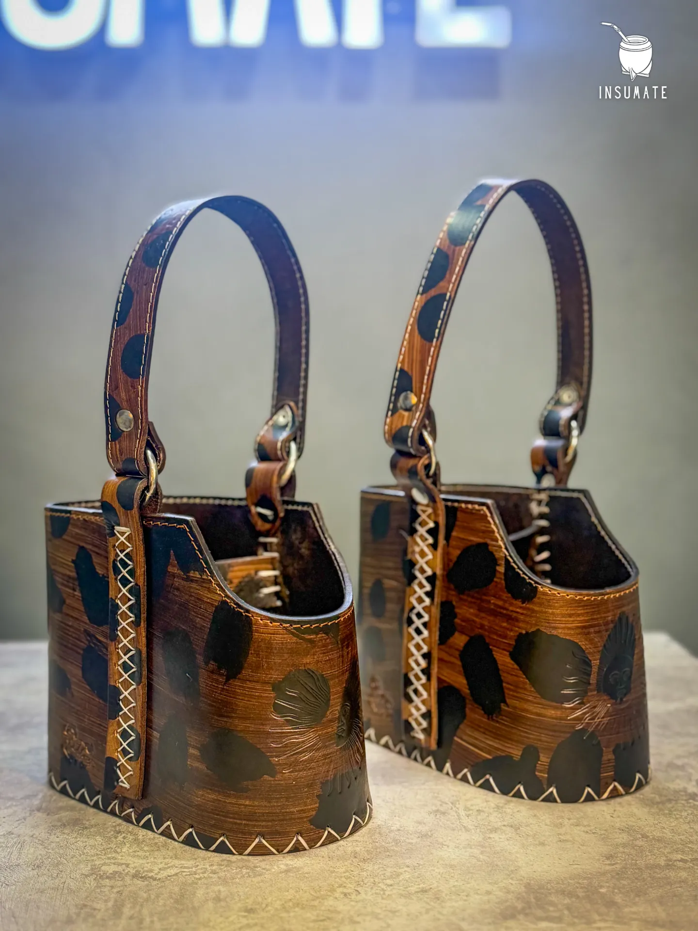 Canasta frontera 100% cuero ANIMAL PRINT